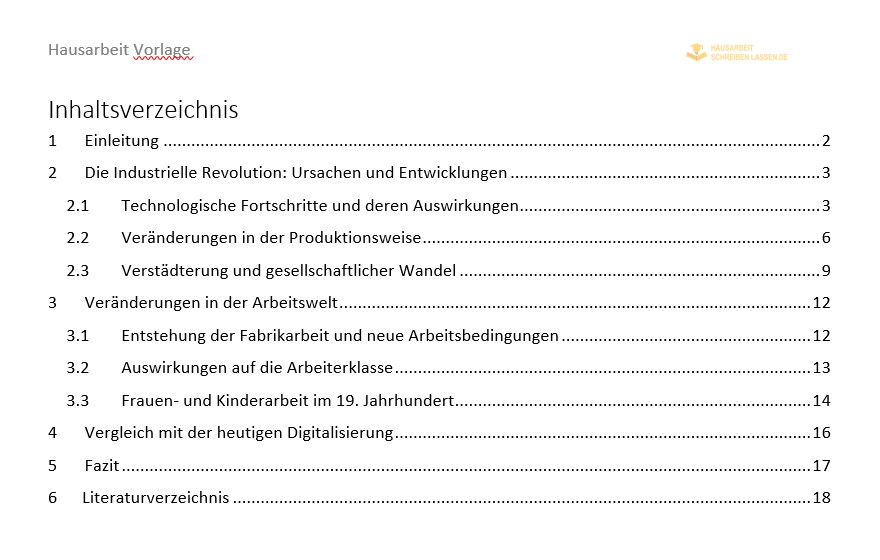 Inhaltsverzeichnis Hausarbeit Geschichte